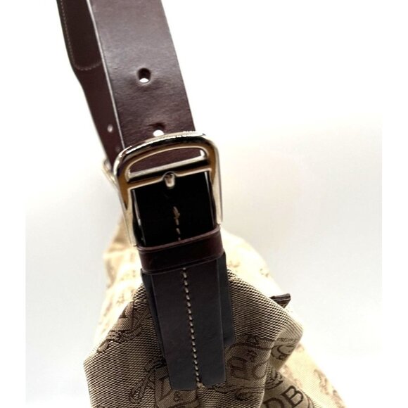 Dooney & Bourke Beige Signature Logo Canvas Shoulder Bag  Brown Leather Strap - Picture 8 of 10